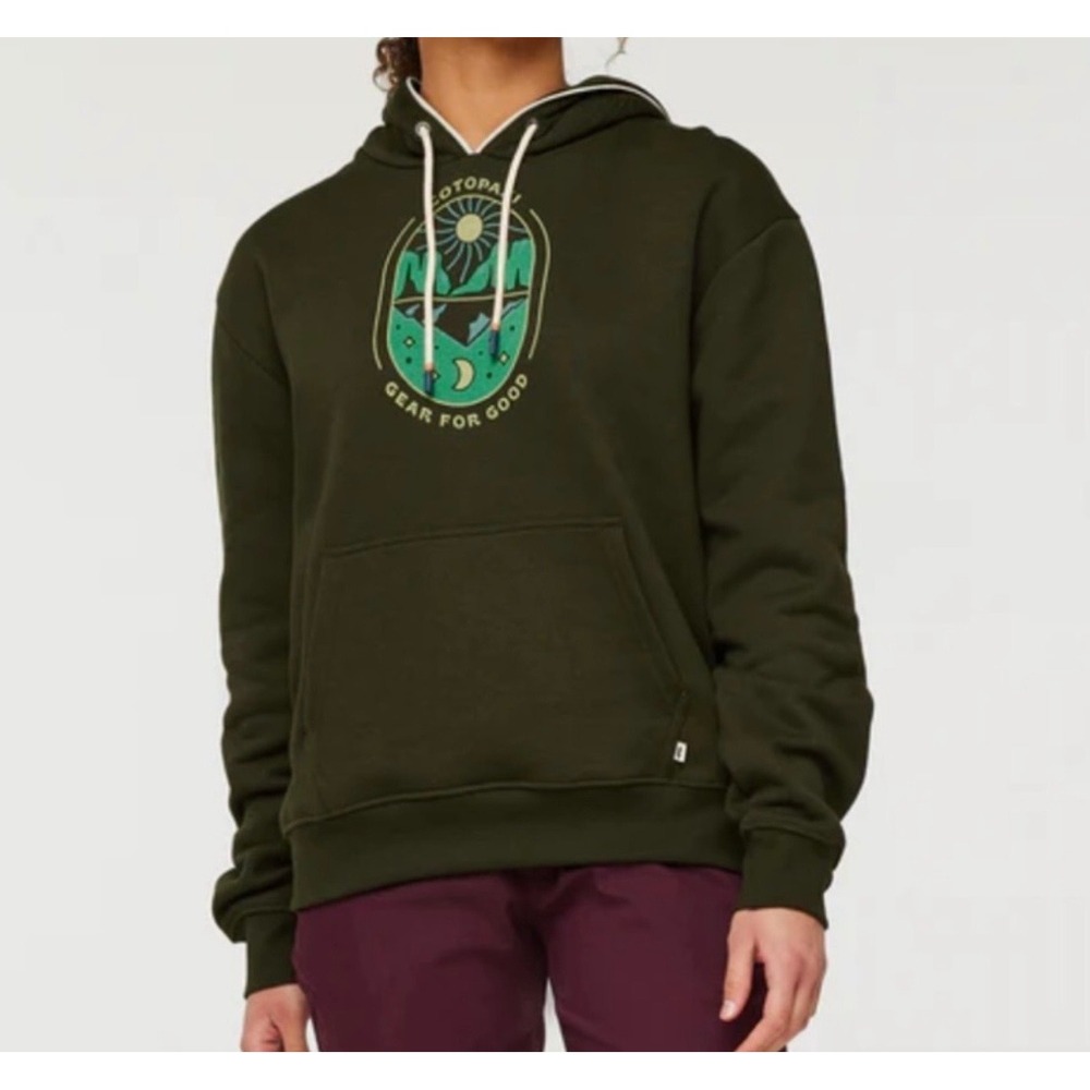Cotopaxi Womens Gear For Good Graphic Hoodie Green XS Organic Cotton Sun Moon